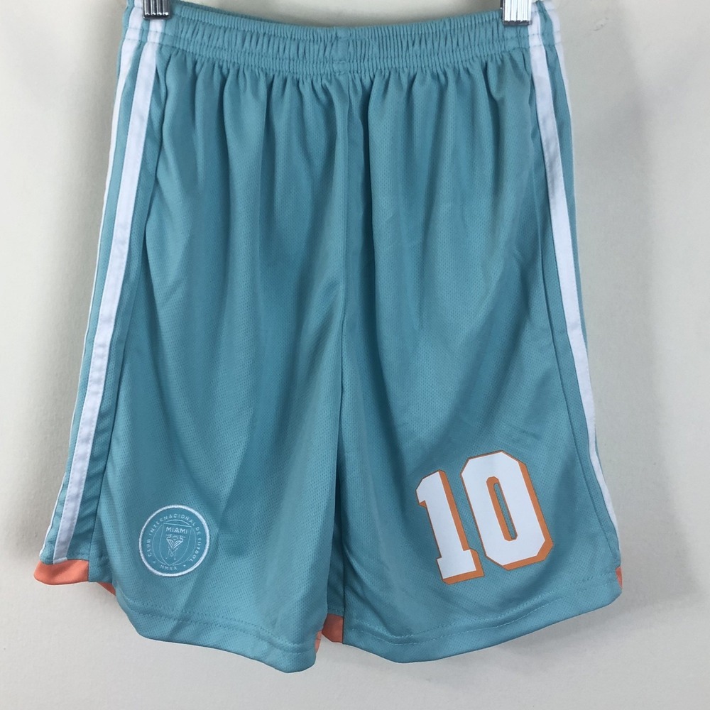 Miami CF Lionel Messi #10 Soccer Shorts Youth Sz 28 Aqua Kids Sports Futbol